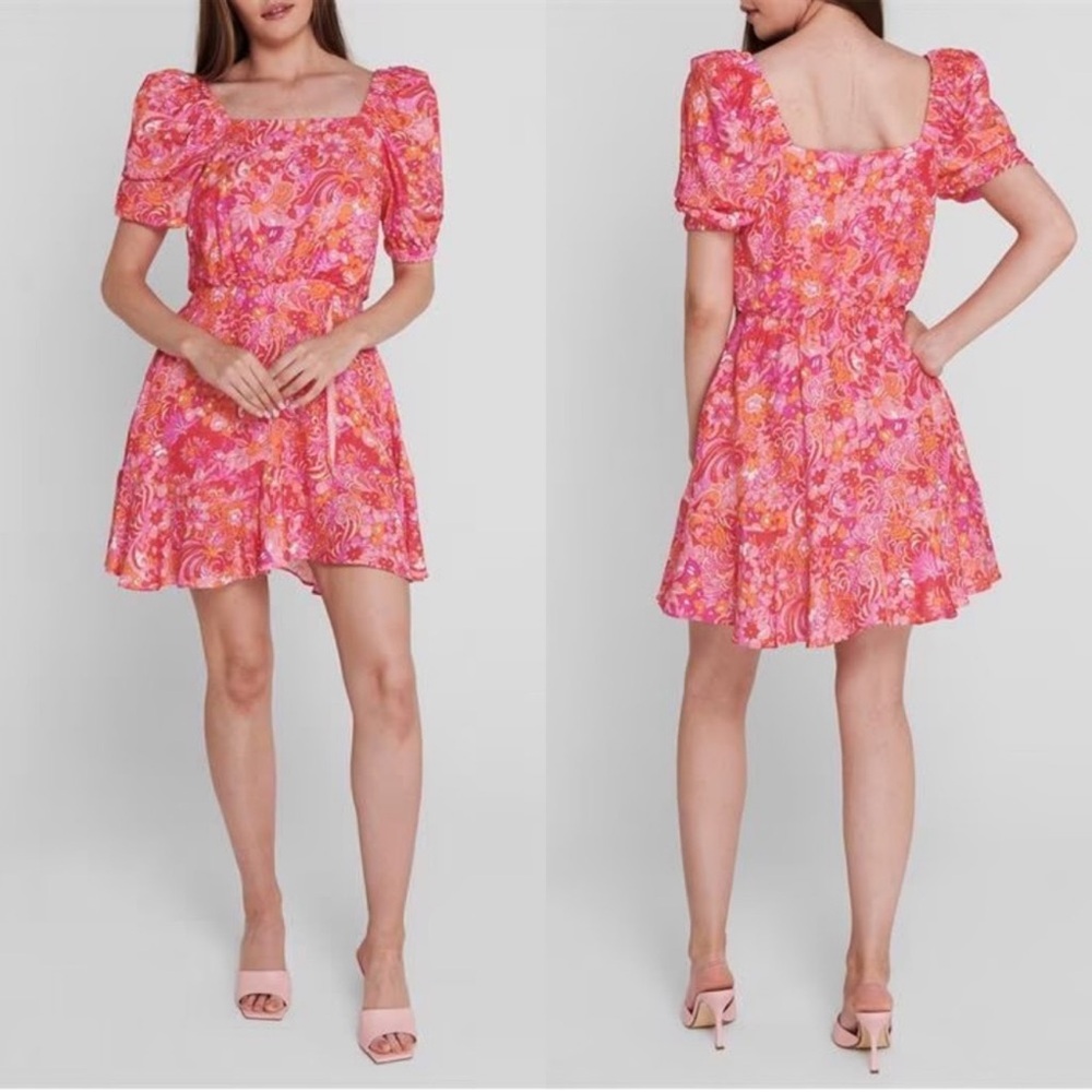 NWT TED BAKER LONDON Bethha Floral Square Neck Dress  Puff Sleeve Sz Ted 4=US 10